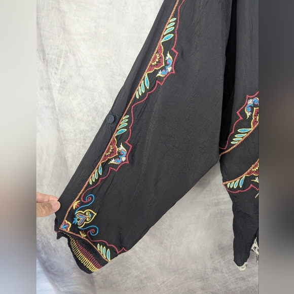 Johnny Was Black Floral Embroidered Blouse - Picture 3 of 15